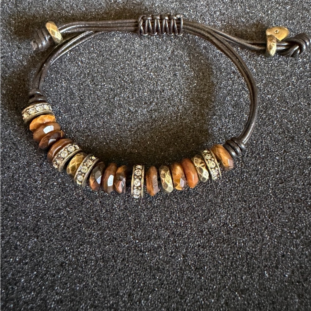 Fossil Leather Cord and Bead Bracelet